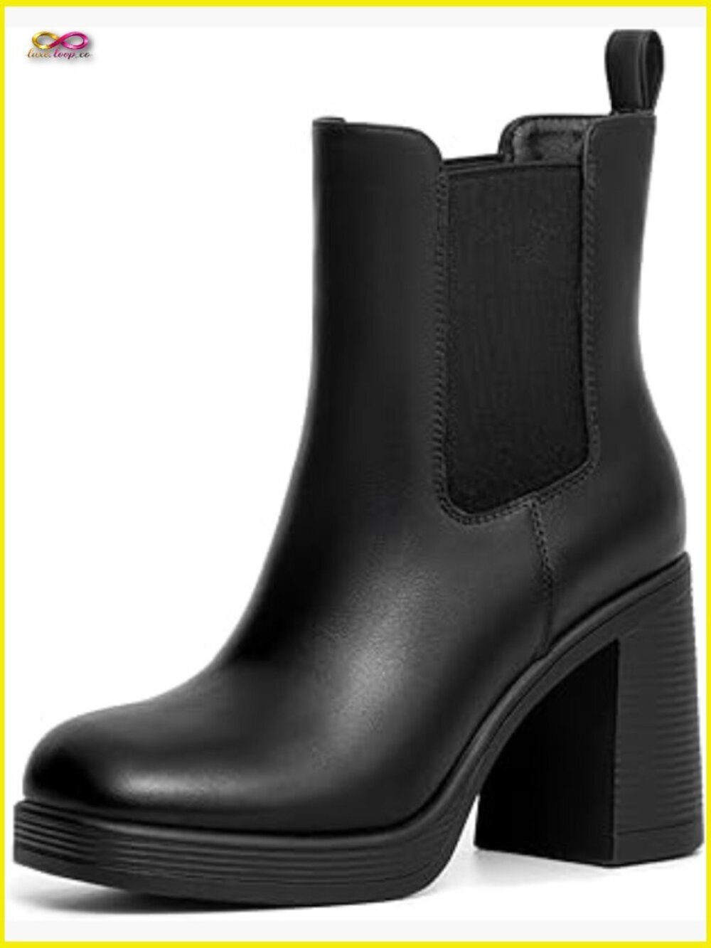 Women's Chelsea Platform Boots Chunky Heel Square Toe Slip On Ankle Booties